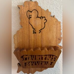 Vintage Mauritius Pine Wood Display Piece with Dodo Bird Design Tan Color 8”x11”